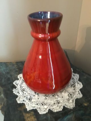 Vintage Blue Mountain Pottery Vase 7 3/4 " Bmp Canada Flambe Flaming Red Mcm