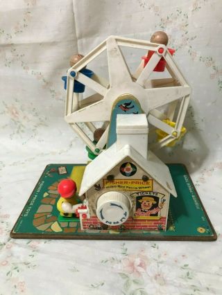 Vintage Fisher Price Little People Music Box Ferris Wheel With 3 People
