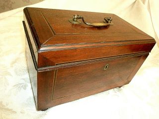 Antique Victorian Inlaid Wooden Tea Caddy Decent Collectable Old Woodenware