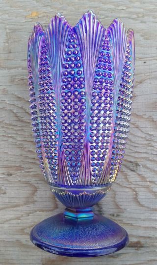Vintage Imperial Glass Cobalt Blue Carnival Corn Vase 9 1/2 " T Usa Made