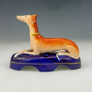 Antique Staffordshire Pottery Hunting Dog Greyhound Ink Or Quill Stand - Lovely