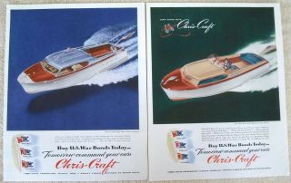 2 Vintage 1945 Chris - Craft Boat Ads 23 Ft Express,  26 Ft Deluxe Cruiser