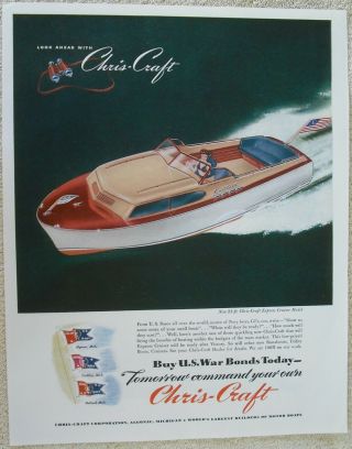 2 Vintage 1945 Chris - Craft Boat Ads 23 Ft Express,  26 Ft Deluxe Cruiser 2