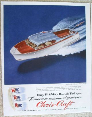 2 Vintage 1945 Chris - Craft Boat Ads 23 Ft Express,  26 Ft Deluxe Cruiser 3