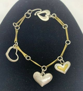 Vintage Brass And Sterling Silver Jeep Collins Hearts Bracelet Texas Artisan