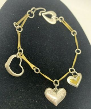 Vintage Brass and Sterling Silver Jeep Collins Hearts Bracelet Texas Artisan 2