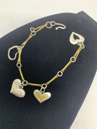 Vintage Brass and Sterling Silver Jeep Collins Hearts Bracelet Texas Artisan 3