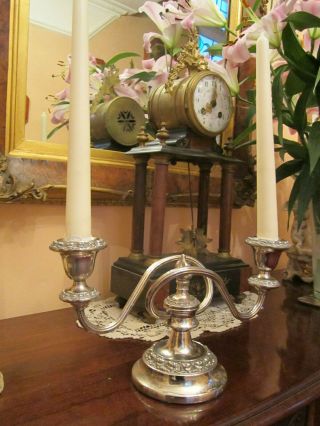 Old Antique Regency Style Silver Plate 2 Branch Candelabra Candle Holder