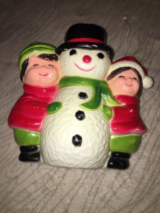 Vintage Union Product Inc Blow Mold Light Up Snowman With Children
