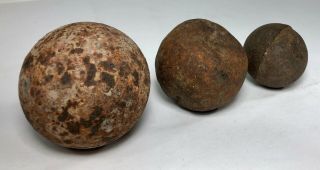 Set Of 3 - Antique Cannon Ball War Relic (1.  5/ 2.  11/ 4.  5lb) Origin/date Unknown