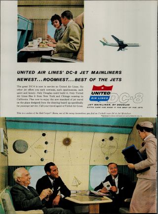 1959 United Airlines Dc - 8 Jet Mainliners Roomiest Jets Vintage Print Ad 2091