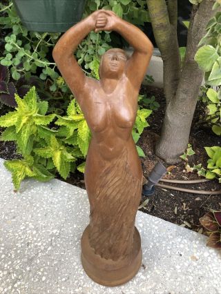 Vintage Wpa Style Carved Wooden Figure Statue Art Deco Partial Nude Lady