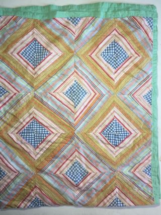 Vintage Handmade Diamond Patchwork Quilt Blanket Throw 68x81