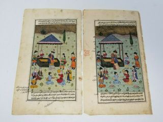 Two (2) Pages From Antique Persian Mughal Illuminated Manuscripts Ink & Gouache