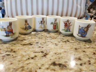 6 Vintage Bunnykins Porcelain Royal Doulton Egg Cups