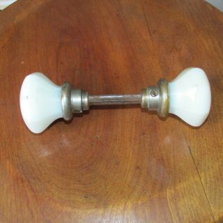 Two Antique Victorian White Milk Glass Door Knobs,  Pin & Set Screws