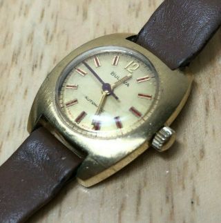 Vintage Bulova Swiss Lady Gold Tone Self - Winding Automatic Mechanical Watch Hour