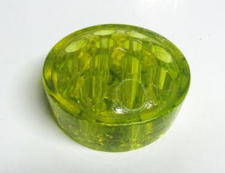 Vintage Antique Vaseline Yellow Depression Glass 12 Holes Domed Flower Frog