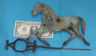 Antique Primitive Running Hollow Body Brass Weather Vane Horse Part Bullet Holes