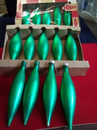 Vtg 14 Green Teardrop Icicle Mercury Glass Christmas Ornaments