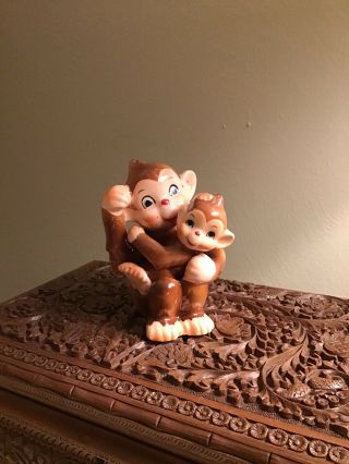 Vintage Napco Anthropomorphic Monkey Mother And Child Salt And Pepper Shakers