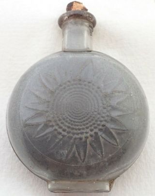 Antique Early Sunflower Pattern Glass Pocket Flask Bottle