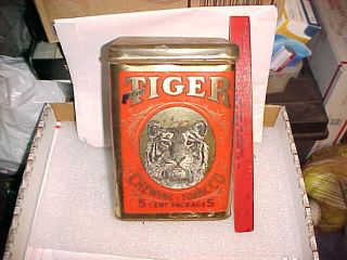 Large Antique Bright Tiger Chewing Tobacco Advertising Store Display Tin Can