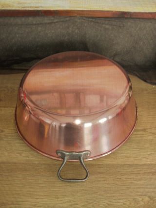 Vintage French Copper Cuisine Kitchen Jam Preserve Pan Metal Handles Rolled Top