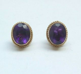 A Fine Vintage 9ct Gold And Amethyst Earrings