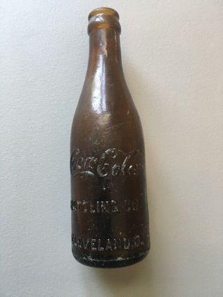 Antique Coca Cola Coke Cleveland Oh Glass Bottle Amber Script Straight Side