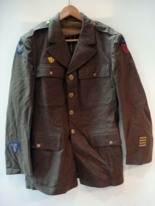 Vintage Wwii Usaaf Uniform Jacket With 2 Theatre Made Bullion Patches Cbi,  Hq Co