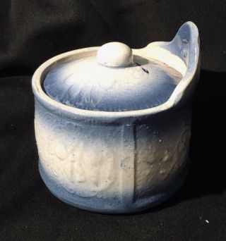 Antique Stoneware Apricot Blue White Salt Crock With Lid McCoy Pottery 2
