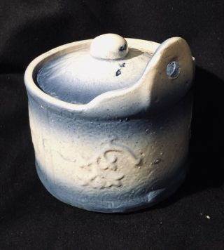 Antique Stoneware Apricot Blue White Salt Crock With Lid McCoy Pottery 3