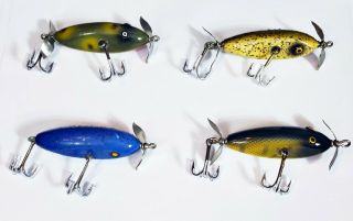 4 Vintage Paw Paw & Arnold Young Wounded Minnow Lures Mi 1950s