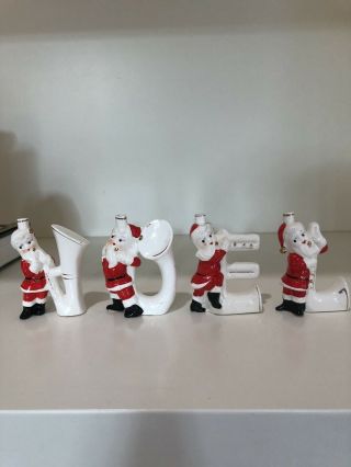 Vintage Commodore Noel Music Candle Holder Santa Set Christmas Japan Ceramic Mcm