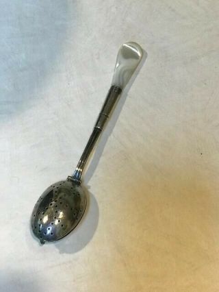 Antique Sterling Silver And Mother Of Pearl Estate Tea Infuser.