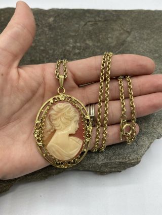 Vintage Whiting And Davis Cameo Necklace And Pendant - Chain 2