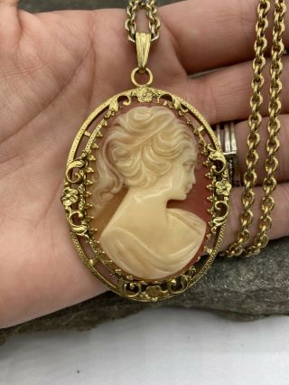 Vintage Whiting And Davis Cameo Necklace And Pendant - Chain 3
