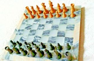 Vintage Hand Carved From France Wooden Chessmen Chess Set W/wooden Storage Box