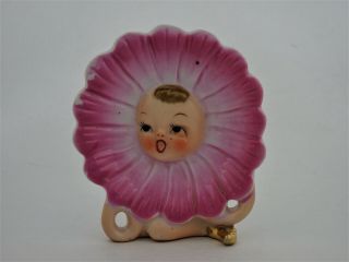 Vintage Anthropomorphic Pink Flower Face Tea Bag Teabag Holder Japan