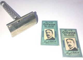 Vintage Nos Gillette Spiral Tech De Safety Razor England 2 Blades
