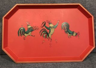 Antique Art Deco Nashco Products Painted Cocktail Rooster Shaker Drink Tray