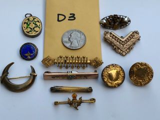 Antique Victorian & Vintage Gold Filled ? & Sterling ? Jewelry Not Scrap D3