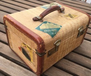Vintage Samsonite Train Case Japan Hotel Labels Leather Trim Suitcase Luggage
