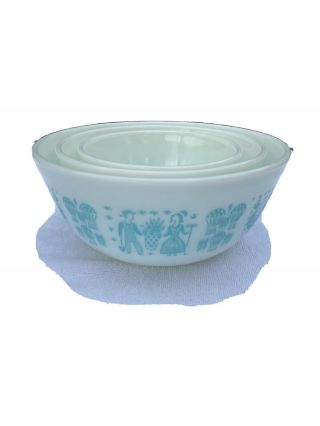 Vintage Pyrex Butterprint Amish Nesting Mixing Bowls Set Of 3 401 402 403 Blue