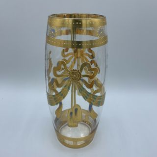 Antique Bohemian Glass Vase Gold Enamel Hand Painted Ribbons Lyre