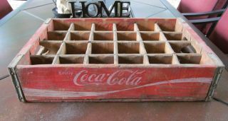 Vtg Red Wood Coca - Cola Coke Soda Crate 24 Pocket Glass Bottles 1973 10 or 6.  5 oz 2