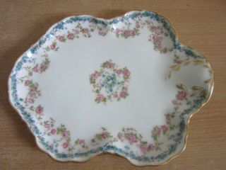 Antique Haviland Limoges France Porcelain Rose Flower Decorated Vanity Dish Tray