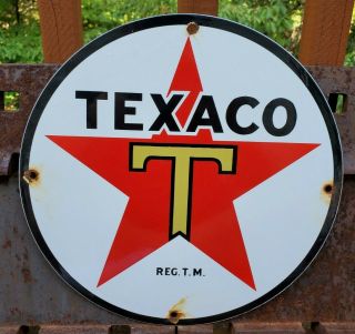 Old Vintage 1950s Texaco Star Gasoline Porcelain Gas Station Pump Ad Sign