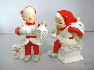 Vintage Napco Christmas Elf Girl And Boy Figurines